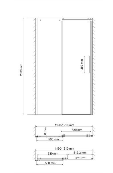 Душевая дверь в нишу Wasserkraft 58R05 120 х 200 см, стекло прозрачное, профиль хром