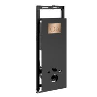 Инсталляция для унитаза Wasserkraft Salm 27TLT.010.ME.BL.RG02, декоративная стеклянная панель черная, механическая кнопка смыва золото розовое