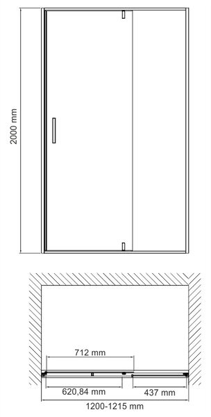 Душевая дверь в нишу Wasserkraft 74P05, универсальная, 120 х 200 см
