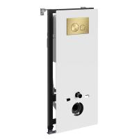 Инсталляция для унитаза Wasserkraft Abens 20TLT.010.ME.WH.MG02, декоративная стеклянная панель белая, механическая кнопка смыва золото матовое