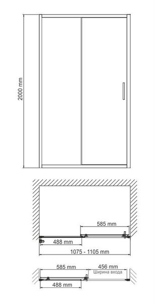 Душевая дверь в нишу Wasserkraft 41S13 110 x 200 см, стекло прозрачное, профиль серебристый