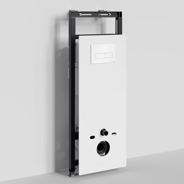 Инсталляция для унитаза Wasserkraft Salm 27TLT.010.ME.WH.WH03, декоративная стеклянная панель белая, механическая кнопка смыва белая
