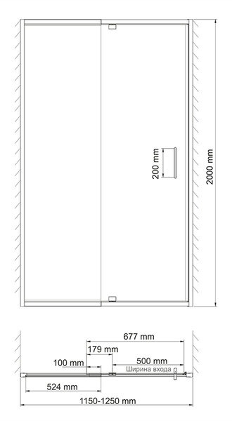 Душевая дверь в нишу Wasserkraft 48P05 120 х 200 см