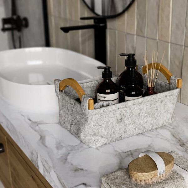 Корзина для ванной комнаты Wasserkraft Aula WB-110-L, ширина 37.5 см, глубина 25.5 см, высота 13 см, серая