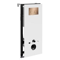 Инсталляция для унитаза Wasserkraft Abens 20TLT.010.ME.WH.RG03, декоративная стеклянная панель белая, механическая кнопка смыва золото розовое