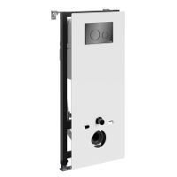 Инсталляция для унитаза Wasserkraft Abens 20TLT.010.ME.WH.PB02, декоративная стеклянная панель белая, механическая кнопка смыва черная