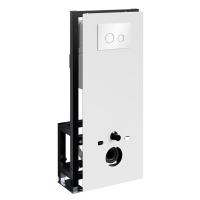 Инсталляция для унитаза Wasserkraft Glan 66TLT.010.ME.WH.WH01, декоративная стеклянная панель белая, механическая кнопка смыва белая, ободки хром