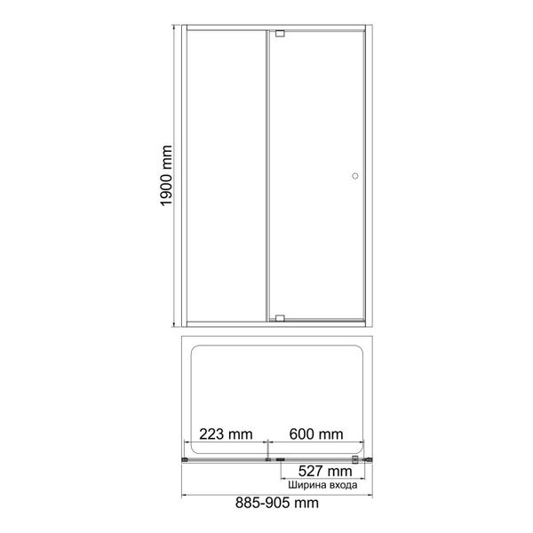 Душевая дверь в нишу Wasserkraft Aula 11P04, 90 см, профиль хром, стекло прозрачное