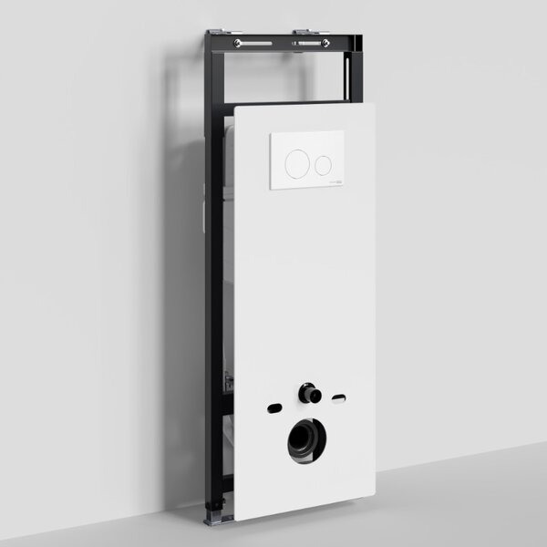 Инсталляция для унитаза Wasserkraft Salm 27TLT.010.ME.WH.WM02, декоративная стеклянная панель белая, механическая кнопка смыва белая матовая