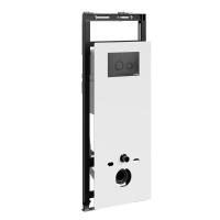 Инсталляция для унитаза Wasserkraft Salm 27TLT.010.ME.WH.MB01, декоративная стеклянная панель белая, механическая кнопка смыва черная матовая