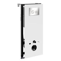 Инсталляция для унитаза Wasserkraft Abens 20TLT.010.ME.WH.BN01, декоративная стеклянная панель белая, механическая кнопка смыва никель