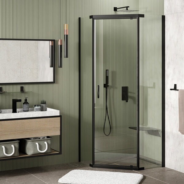 Душевой уголок Wasserkraft Wiese 84P 84P38, 100 х 100 х 200 см, профиль черный, стекло прозрачное