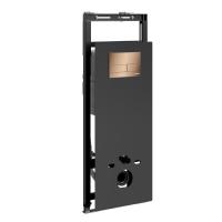 Инсталляция для унитаза Wasserkraft Salm 27TLT.010.ME.BL.RG04, декоративная стеклянная панель черная, механическая кнопка смыва золото розовое