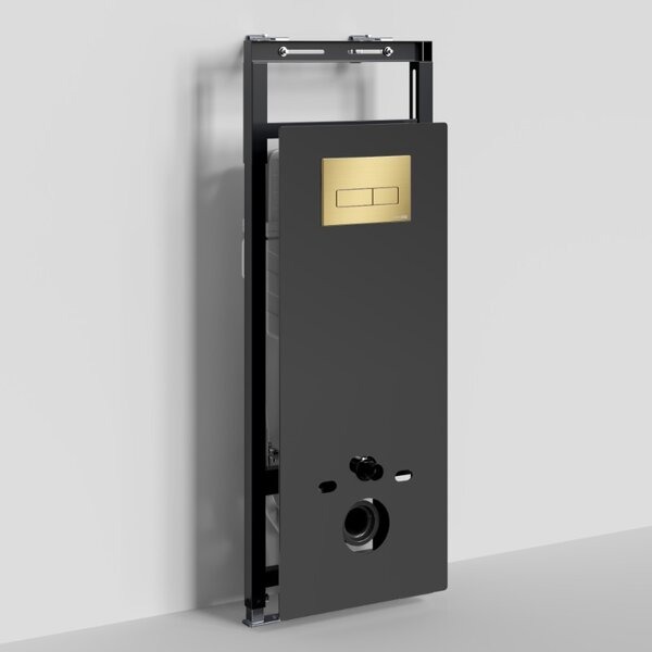 Инсталляция для унитаза Wasserkraft Salm 27TLT.010.ME.BL.MG03, декоративная стеклянная панель черная, механическая кнопка смыва золото матовое