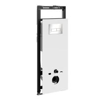 Инсталляция для унитаза Wasserkraft Salm 27TLT.010.ME.WH.BN03, декоративная стеклянная панель белая, механическая кнопка смыва никель