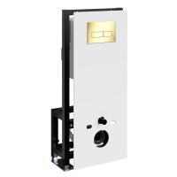 Инсталляция для унитаза Wasserkraft Glan 66TLT.010.ME.WH.PG03, декоративная стеклянная панель белая, механическая кнопка смыва золото глянцевое
