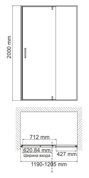 Душевая дверь в нишу Wasserkraft Aisch 55P05, 120 х 200 см, профиль матовое золото, стекло прозрачное