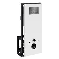 Инсталляция для унитаза Wasserkraft Glan 66TLT.010.ME.WH.PB02, декоративная стеклянная панель белая, механическая кнопка смыва черная