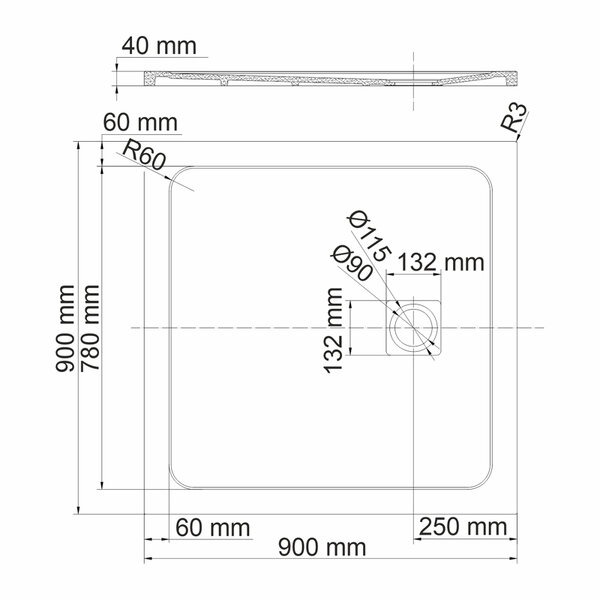 Душевой поддон Wasserkraft Rhin 44T03, 90 х 90 см, белый, текстура - мрамор