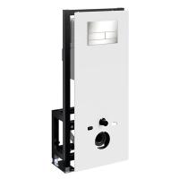 Инсталляция для унитаза Wasserkraft Glan 66TLT.010.ME.WH.BN04, декоративная стеклянная панель белая, механическая кнопка смыва никель