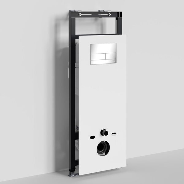 Инсталляция для унитаза Wasserkraft Salm 27TLT.010.ME.WH.CH04, декоративная стеклянная панель белая, механическая кнопка смыва хром