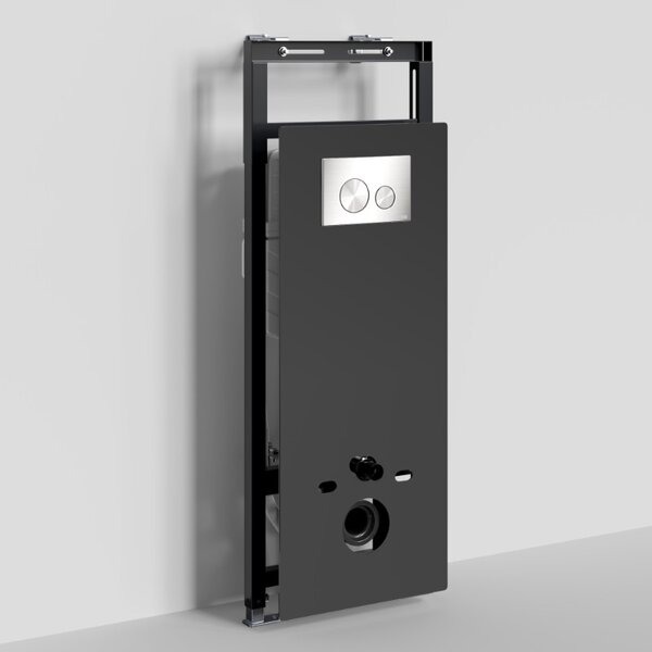 Инсталляция для унитаза Wasserkraft Salm 27TLT.010.ME.BL.BN02, декоративная стеклянная панель черная, механическая кнопка смыва никель