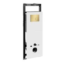 Инсталляция для унитаза Wasserkraft Salm 27TLT.010.ME.WH.MG04, декоративная стеклянная панель белая, механическая кнопка смыва золото матовое