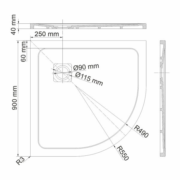Душевой поддон Wasserkraft Dinkel 58T 58T01, 90 х 90 см, белый