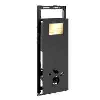 Инсталляция для унитаза Wasserkraft Salm 27TLT.010.ME.BL.PG04, декоративная стеклянная панель черная, механическая кнопка смыва золото глянцевое