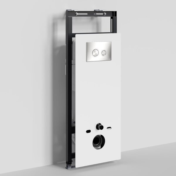 Инсталляция для унитаза Wasserkraft Salm 27TLT.010.ME.WH.BN01 декоративная стеклянная панель белая, механическая кнопка смыва никель