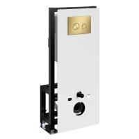 Инсталляция для унитаза Wasserkraft Glan 66TLT.010.ME.WH.MG01, декоративная стеклянная панель белая, механическая кнопка смыва золото матовое
