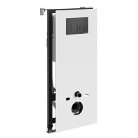 Инсталляция для унитаза Wasserkraft Abens 20TLT.010.ME.WH.MB02, декоративная стеклянная панель белая, механическая кнопка смыва черная матовая