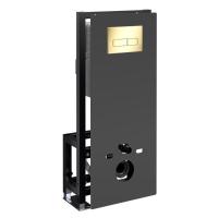 Инсталляция для унитаза Wasserkraft Glan 66TLT.010.ME.BL.PG03, декоративная стеклянная панель черная, механическая кнопка смыва золото глянцевое