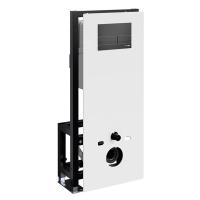 Инсталляция для унитаза Wasserkraft Glan 66TLT.010.ME.WH.MB04, декоративная стеклянная панель белая, механическая кнопка смыва черная матовая