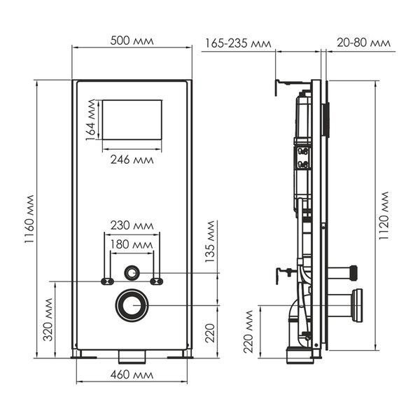 Инсталляция для унитаза Wasserkraft Abens 20TLT.010.ME.BL.WH03, декоративная стеклянная панель черная, механическая кнопка смыва белая