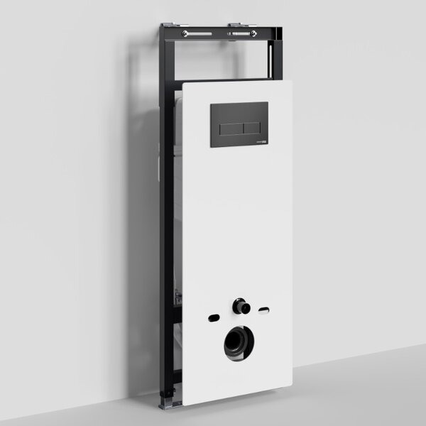 Инсталляция для унитаза Wasserkraft Salm 27TLT.010.ME.WH.MB03, декоративная стеклянная панель белая, механическая кнопка смыва черная матовая