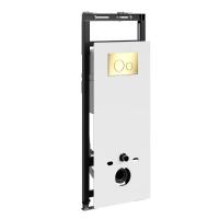 Инсталляция для унитаза Wasserkraft Salm 27TLT.010.ME.WH.PG02, декоративная стеклянная панель белая, механическая кнопка смыва золото глянцевое