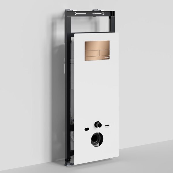 Инсталляция для унитаза Wasserkraft Salm 27TLT.010.ME.WH.RG04, декоративная стеклянная панель белая, механическая кнопка смыва золото розовое