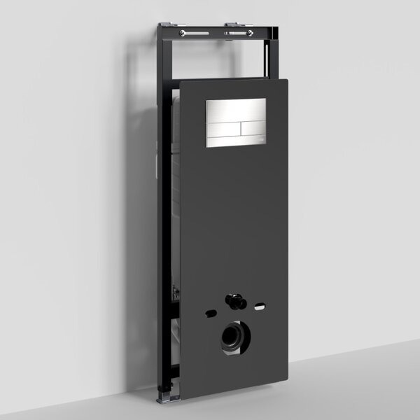 Инсталляция для унитаза Wasserkraft Salm 27TLT.010.ME.BL.BN04, декоративная стеклянная панель черная, механическая кнопка смыва никель