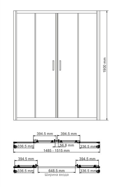 Душевая дверь в нишу Wasserkraft Lippe 45S08 cтекло прозрачное, 150 x 190 см