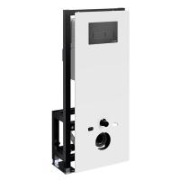 Инсталляция для унитаза Wasserkraft Glan 66TLT.010.ME.WH.MB03, декоративная стеклянная панель белая, механическая кнопка смыва черная матовая