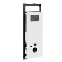 Инсталляция для унитаза Wasserkraft Salm 27TLT.010.ME.WH.MB03, декоративная стеклянная панель белая, механическая кнопка смыва черная матовая