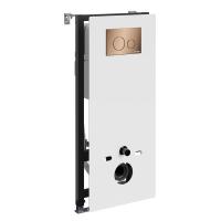 Инсталляция для унитаза Wasserkraft Abens 20TLT.010.ME.WH.RG02, декоративная стеклянная панель белая, механическая кнопка смыва золото розовое