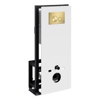 Инсталляция для унитаза Wasserkraft Glan 66TLT.010.ME.WH.MG02, декоративная стеклянная панель белая, механическая кнопка смыва золото матовое