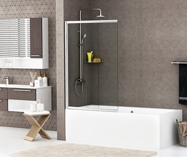 Шторка на ванну Wasserkraft 41S02-80WS, раздвижная, распашная, двустворчатая с покрытием WasserSchutz