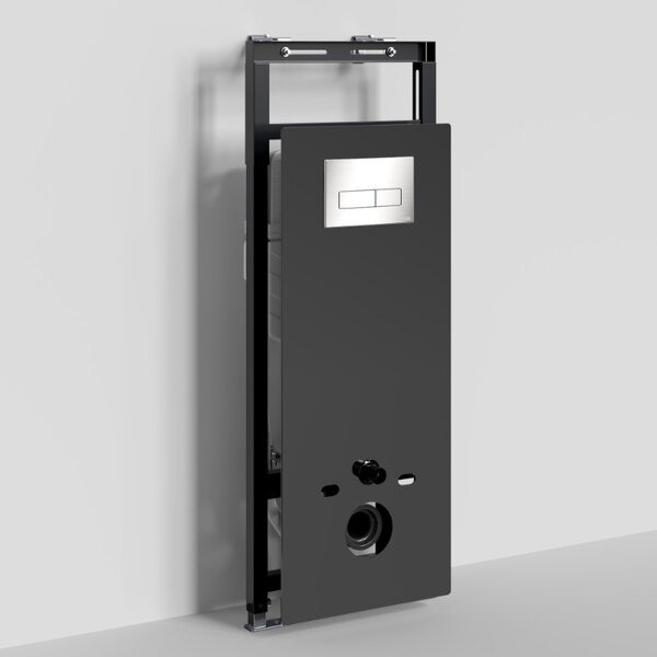 Инсталляция для унитаза Wasserkraft Salm 27TLT.010.ME.BL.BN03, декоративная стеклянная панель черная, механическая кнопка смыва никель