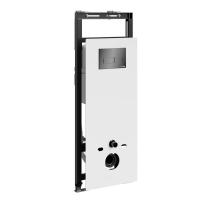 Инсталляция для унитаза Wasserkraft Salm 27TLT.010.ME.WH.PB03, декоративная стеклянная панель белая, механическая кнопка смыва черная