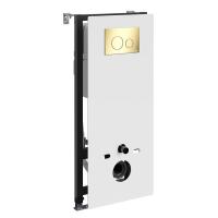 Инсталляция для унитаза Wasserkraft Abens 20TLT.010.ME.WH.PG02, декоративная стеклянная панель белая, механическая кнопка смыва золото глянцевое