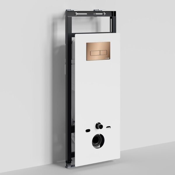 Инсталляция для унитаза Wasserkraft Salm 27TLT.010.ME.WH.RG03, декоративная стеклянная панель белая, механическая кнопка смыва золото розовое