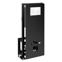 Инсталляция для унитаза Wasserkraft Glan 66TLT.010.ME.BL.WH01, декоративная стеклянная панель черная, механическая кнопка смыва белая, ободки хром